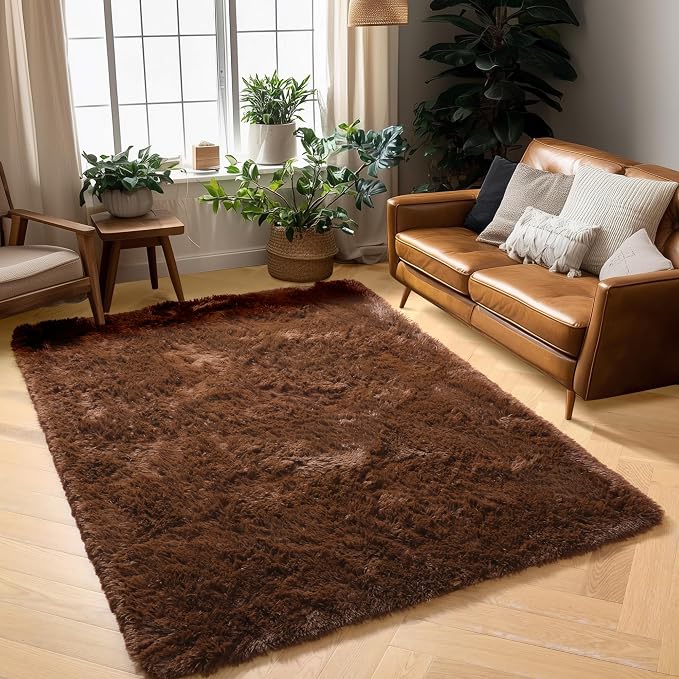 Amdrebio Dark Brown Area Rugs for Bedroom Living Room, 5x7 Fluffy Shaggy Plush - Image 8