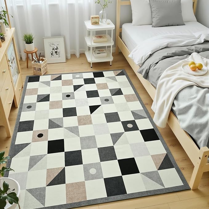 Terrug 3x5 Checkered Rug for Entryway, Soft Low Pile Stain Resistance Carpet - Image 3