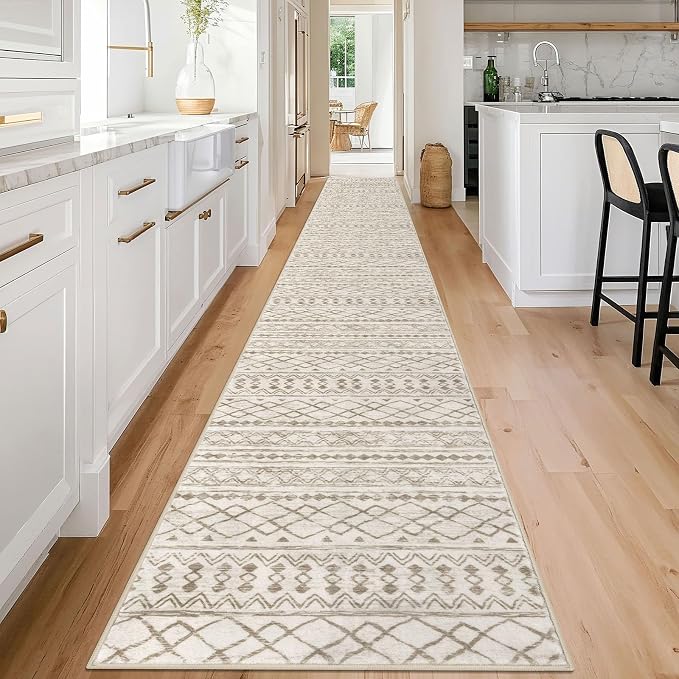 KUTA Long Hallway Runner Rug 2.6x18 Non-Slip Washable, Moroccan Vintage Beige - Image 3