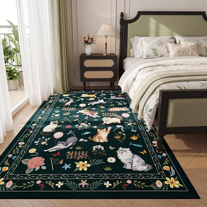 Unirea 4x6 Black Cat Area Rug for Bedroom, Living Room, Medium Washable Kids Rug - Image 6