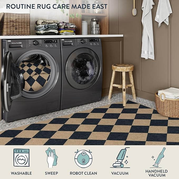 Lahome Colette Checkered Easy Jute Area Rug 8x10, Large Living Room Patio Rug - Image 7