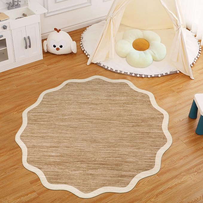 GarveeHome Scalloped Round Washable Rug 5ft, Soft Non Slip Circle Carpets - Image 3
