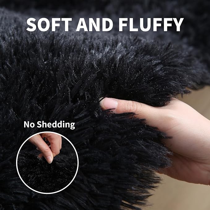KICHOWUA Thick Area Rug Black Fluffy Shag 5x7 - Image 3