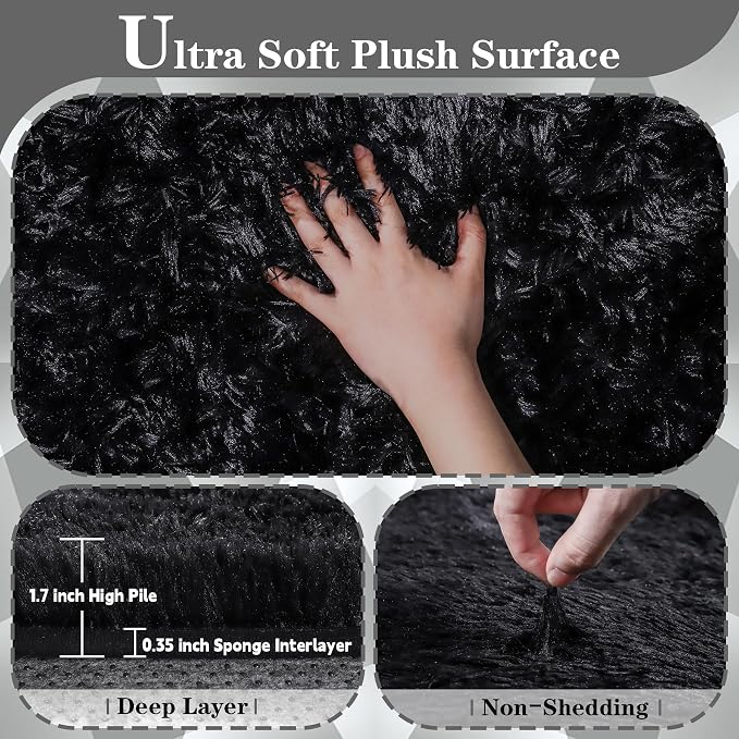 8x10 Area Rugs for Living Room: Soft Black Fluffy Rug Shag Washable Rug Plush - Image 5