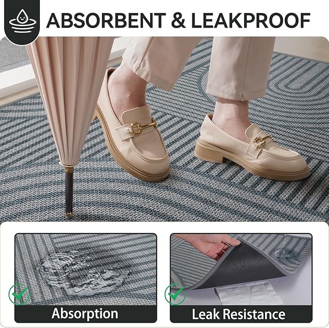 Front Door Mat 17''x30'', Absorbent Dirt Resist Washable Non Slip Low-Profile - Image 3