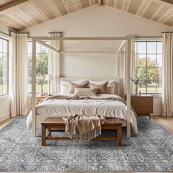 Latte&Fog 8x10 Area Rugs for Living Room, Large Vintage Grey Washable Rug - Image 4