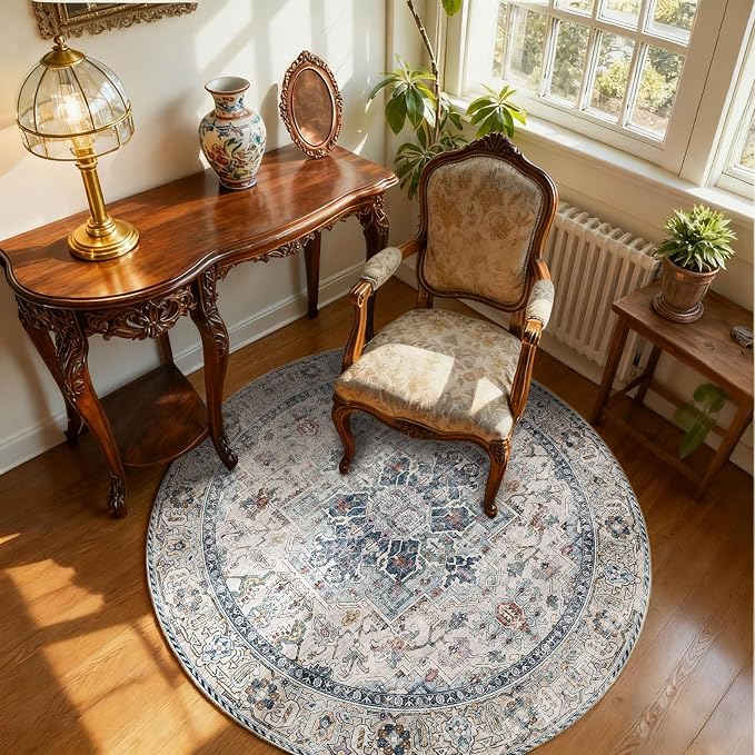 4x4 Washable Rugs for Living Room: Bedroom Rug Stain Resistant Non Slip Low - Image 2