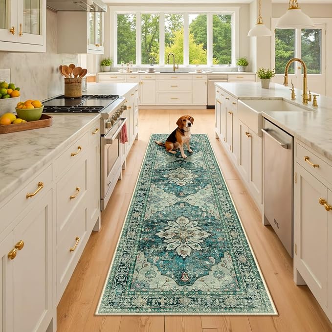 RELEANY Area Rugs Runner 2'x8' Washable Non-Slip, Floral Vintage Distress by RELEANY