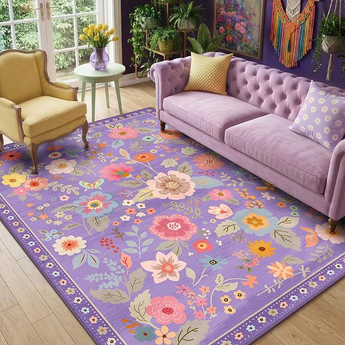 RELEANY Floral 4x6 Area Rugs Washable Print Boho Cute Carpet Non Slip Flower - Image 6