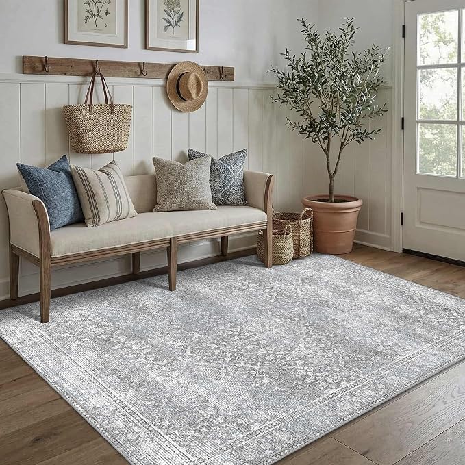 Latte&Fog 4x6 Rug for Living Room Bedroom, Vintage Grey Washable Area Rug - Image 3
