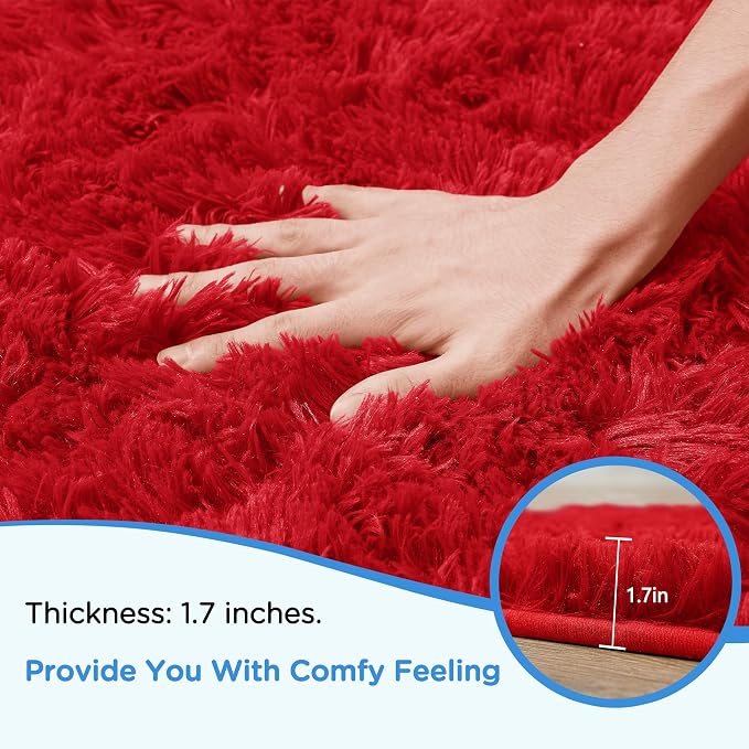 Red Shag Area Rug for Bedroom, 4x6 Fluffy Shaggy Rugs for Living Room Nursery - Image 5