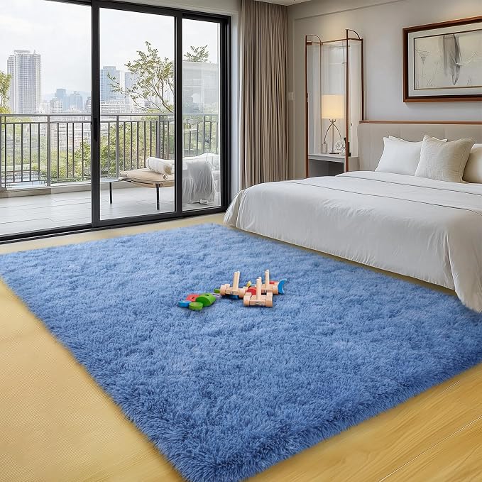 qulint 4x6 Rug for Bedroom, Fluffy Small Blue Carpet for Living Room Soft Shag - Image 7