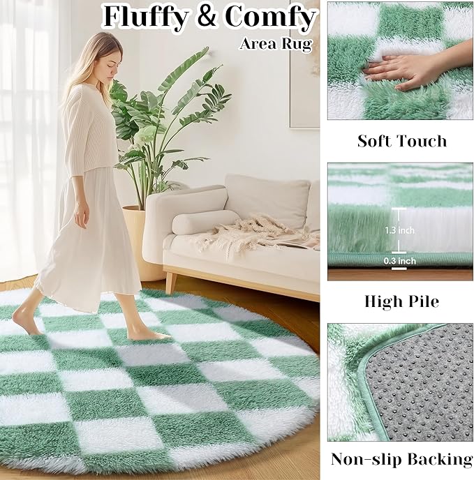 KICMOR Round Rug 4ft for Bedroom, Fluffy Soft Circle Area Rug Cute Small Living - Image 2