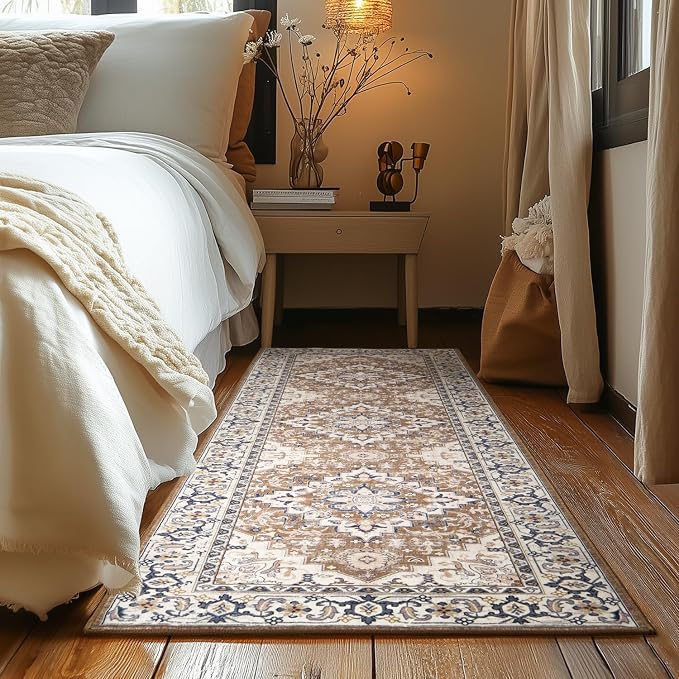Lessymo Runner Rug for Hallway, Machine Washable Area Rugs Boho Faux Wool Low - Image 3
