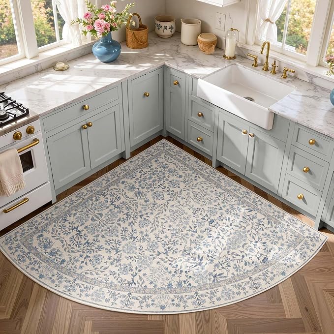 jinchan Zenith Corner Rug 5x5 Area Rug Floral Soft Aesthetic Rug Non-Slip Low by JINCHAN