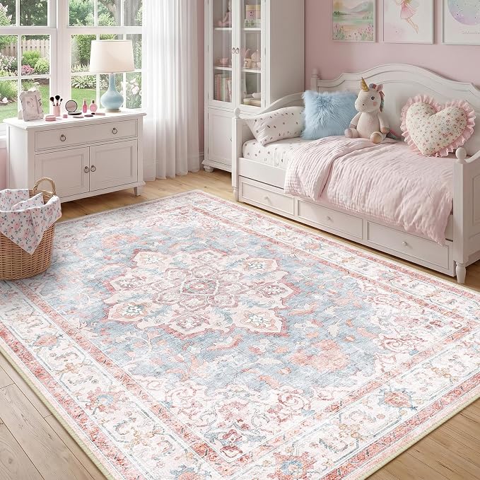 CAPALOCA Machine Washable Rugs Nursery Rug 6x9 Cute Girl Non Slip Low Pile - Image 3