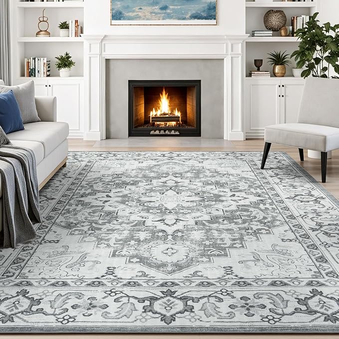 Lessymo Washable Area Rugs 6x9- Boho Area Rug Low Pile by Lessymo