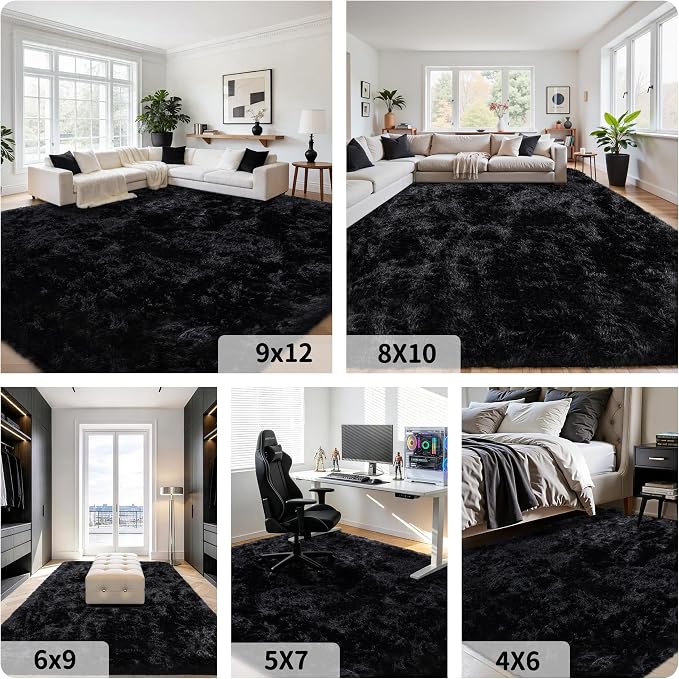 6x9 Area Rug for Living Room:Ultra Soft Fluffy Shag Black Rugs, Large Fuzzy - Image 8
