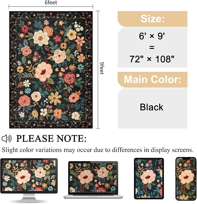 DUKINO 6x9 Area Rug, Floral Rugs - Image 2