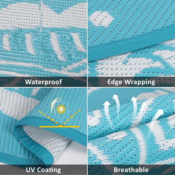 Pauwer Waterproof Outdoor Rug 8ft, Reversible Plastic Straw Patio Camping Rug - Image 3