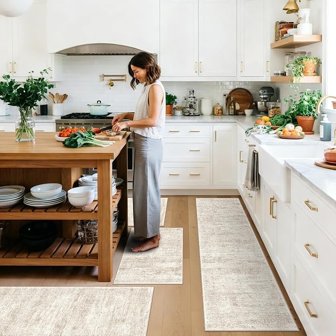 4 Piece Washable Kitchen Rug Set, Non Slip Kitchen Mats by BYYVOORugsforYourHome