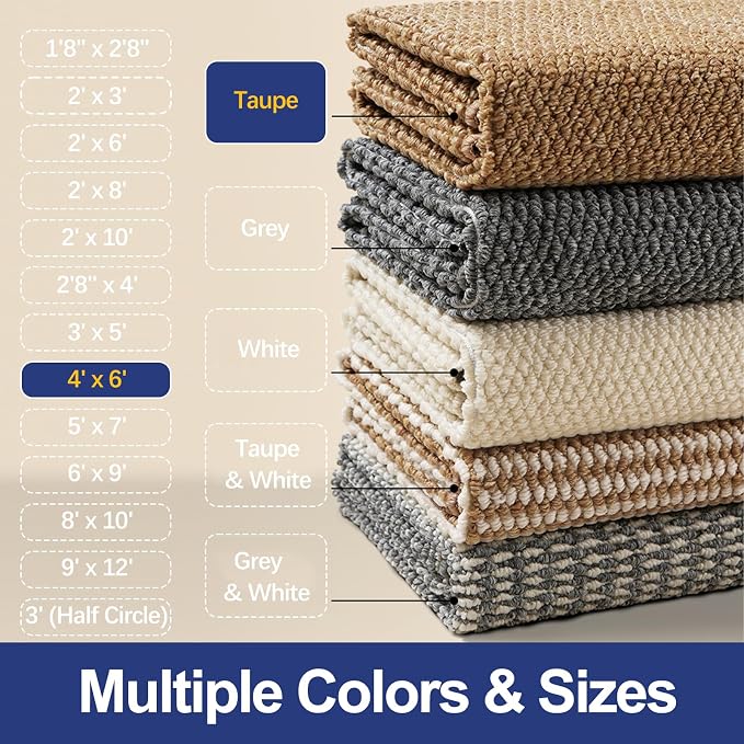 Faux Jute Area Rug 4'x6', Washable & Non-Slip, Taupe | 0.27" Low Pile Easy Jute - Image 6