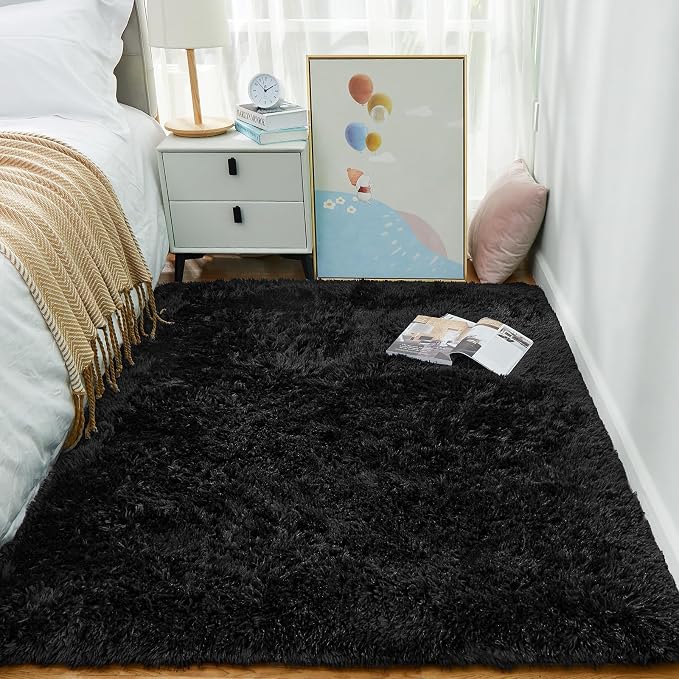 Ophanie 3x5 Black Rugs for College Dorm, Bedroom Small Area Rug, Non-Slip by Ophanie