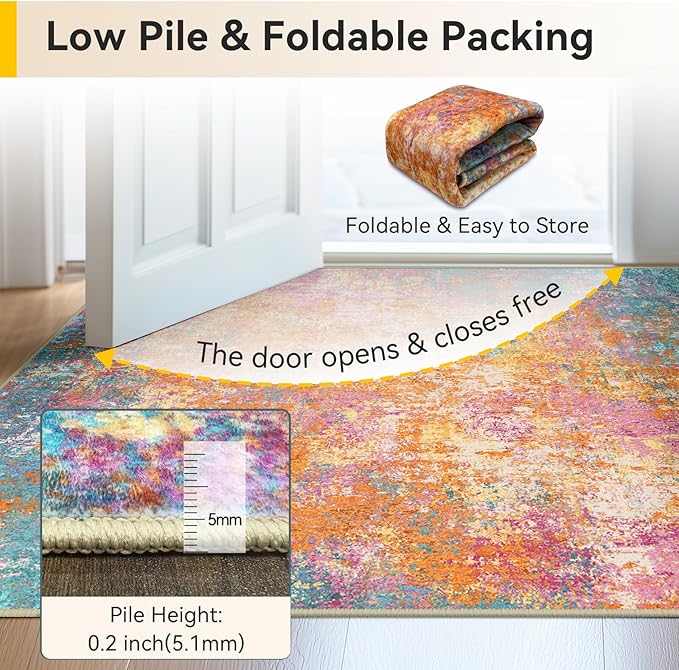 RELEANY Washable Area Rugs 2'x6' Non-Slip Modern Abstract Soft - Image 8