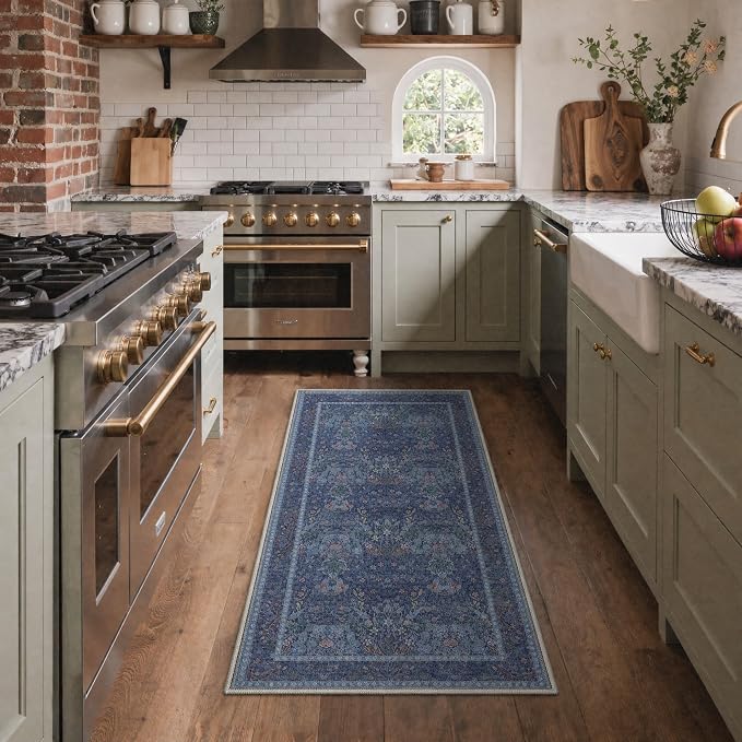GENIMO 5x7 Washable Area Rug Non Slip Low Pile, Lightweight Floral Foliage - Image 4