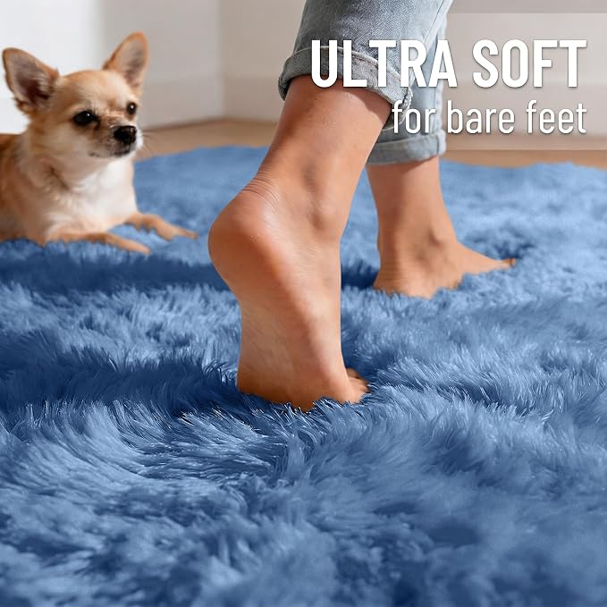 OLANLY Blue Round Rugs for Bedroom - Image 4