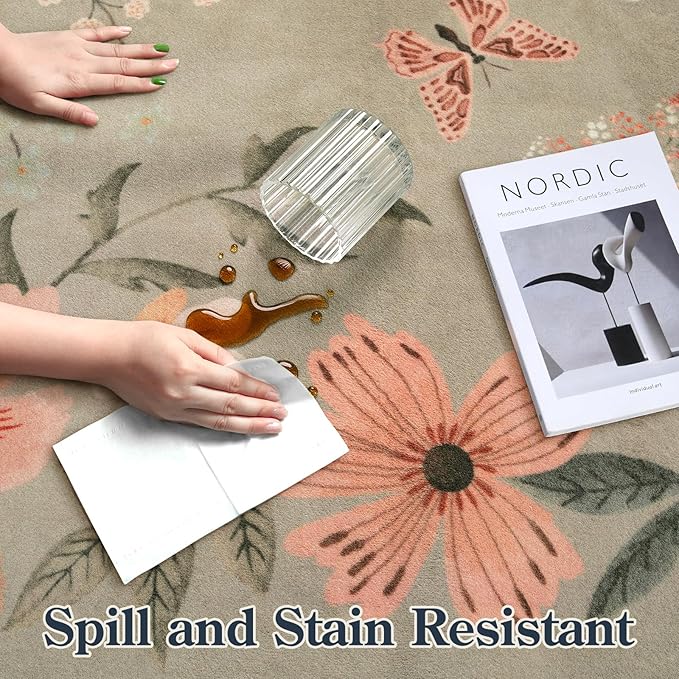 Lahome Floral Machine Washable Rug, 3x5 Rug Non Slip Soft Bedroom Rugs - Image 6