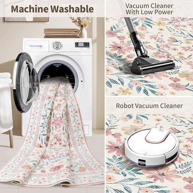 Rugxara 2x10 Floral Runner Rug, Washable Runners - Image 5