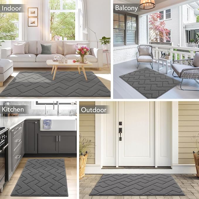 hicorfe Door Mat Indoor Entrance, TPR Backing Dirt Trapper Front Door Mat - Image 8