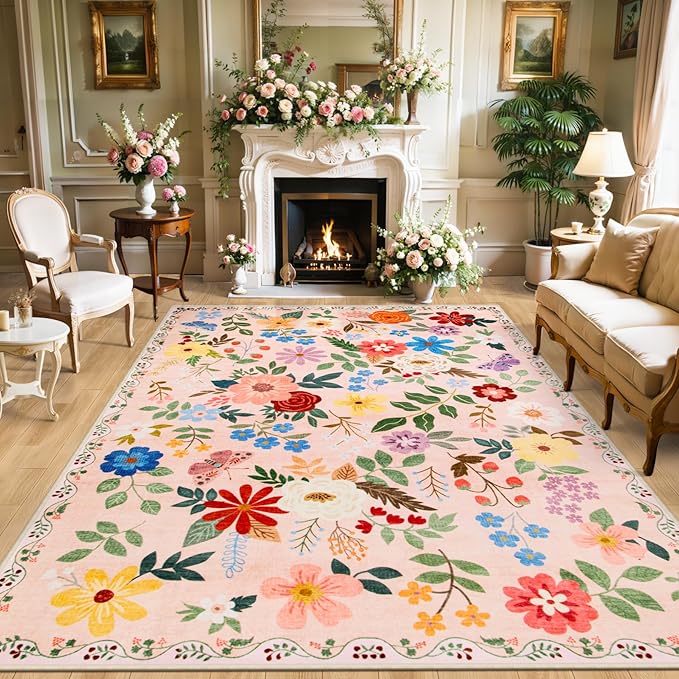10x14 Area Rugs for Living Room: Floral Washable Rug Vintage Large Soft Boho by PLHXFRSoftAreaRugs