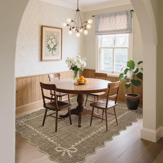 GarveeHome Scalloped Bow Rug for Living Room, Solid Brown Rug for Dorm - Image 3