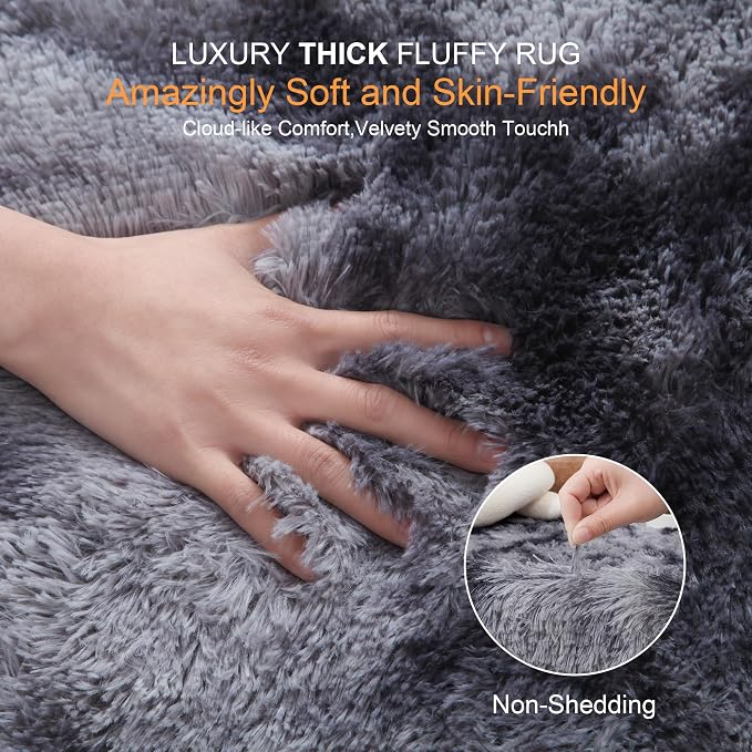 KICHOWUA Thick Area Rug Dark Grey Fluffy Shag 6x9 - Image 2