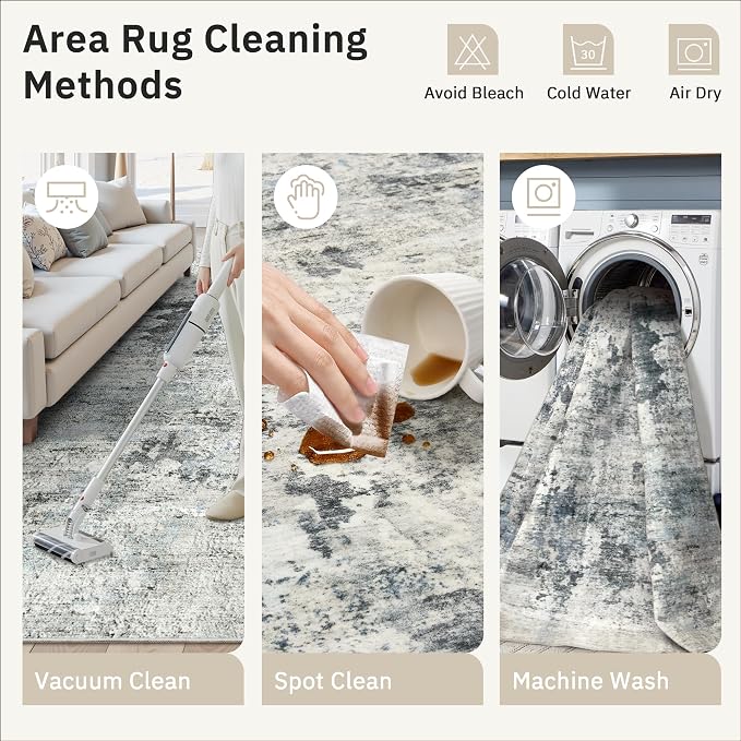Soalmost Abstract Rug 5x7 Machine Washable Area Indoor Grey Low Pile Non-Slip - Image 9