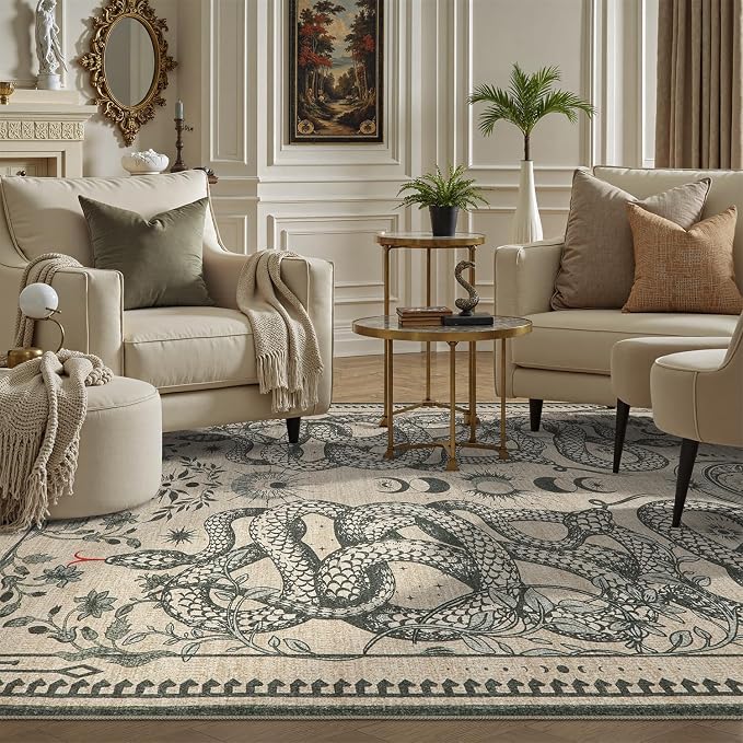 DCX Washable 4x6 Snake Rug, Soft Low Pile Carpet, Kid & Pet Friendly by DCXWashableRug
