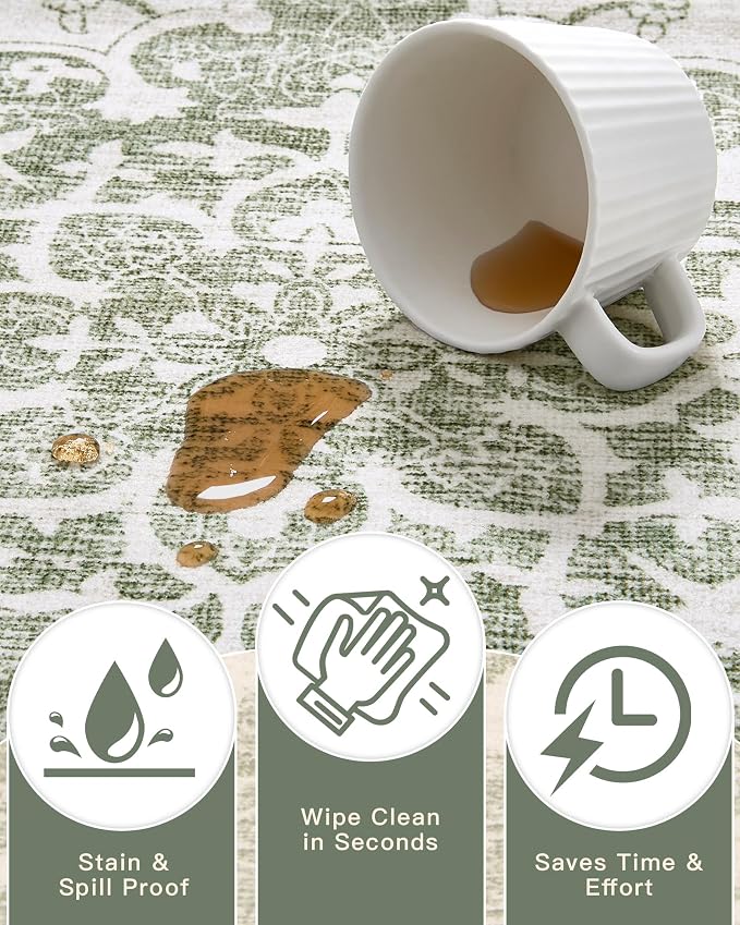 Madane 5x7 Area Rugs for Living Room, Machine Washable Vintage Green Rug - Image 6
