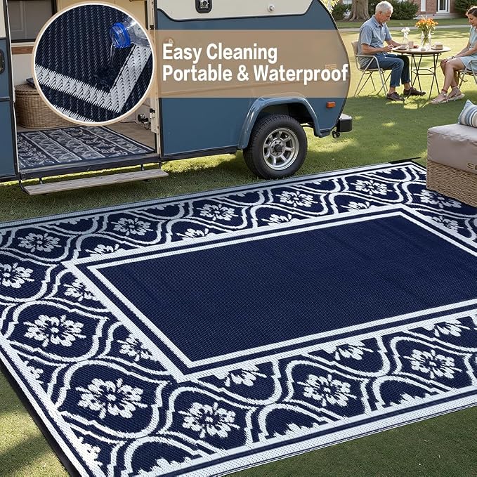 HUGEAR Outdoor Patio Rug 5'x8' Waterproof Outside Area Rugs Blue Reversible - Image 5