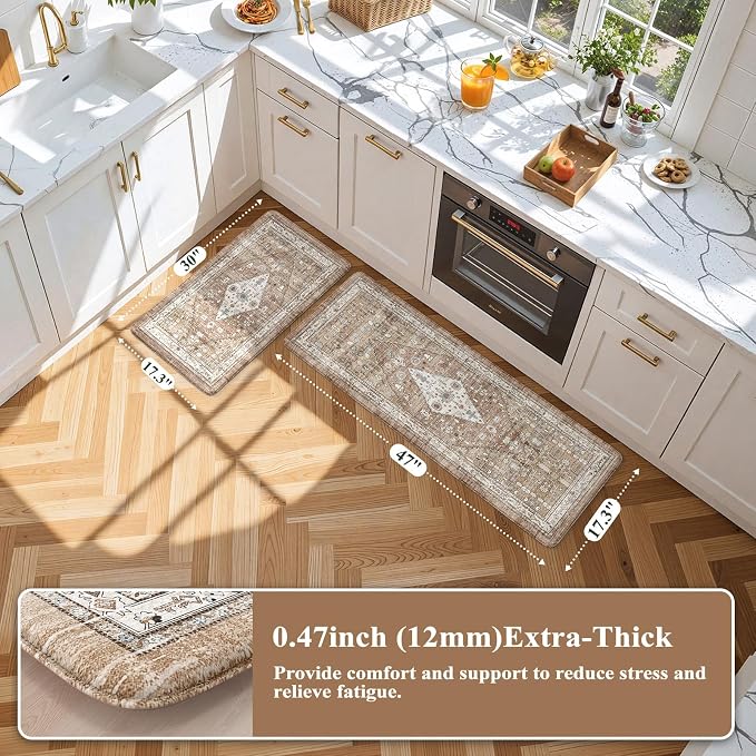 Collive Boho Kitchen Mats for Floor 2 Piece, Cushioned Anti Fatigue Mat Comfort - Image 2