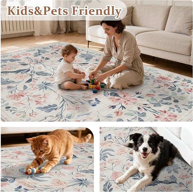 9x12 Area Rugs Washable Rug: Large Boho Living Room Rug Soft Non-Slip Low Pile - Image 7