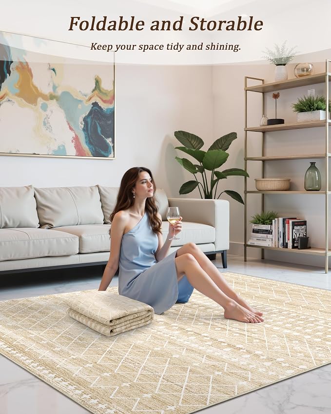 Miukiki 5x7 Area Rug for Living Room Moroccan Washable Rugs Non Slip Indoor - Image 5