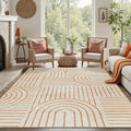 DCX Beige Machine Washable 8x10 Area Rugs, Midcentury Modern Non Slip Stain by DCXWashableRug