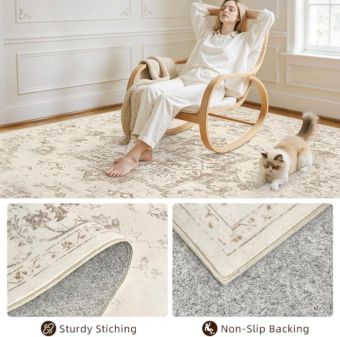 6x9 Area Rugs for Living Room: Vintage Boho Neutral Washable Rug Indoor Soft - Image 4