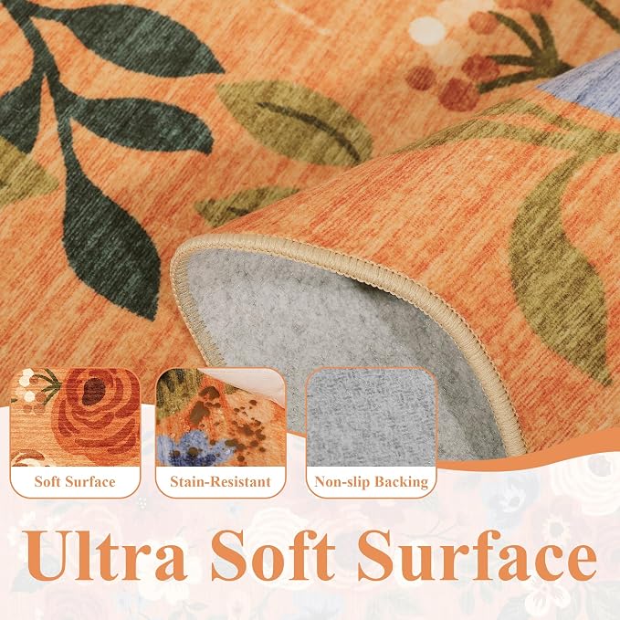 DUKINO 6x9 Area Rug, Floral Washable Rugs - Image 8