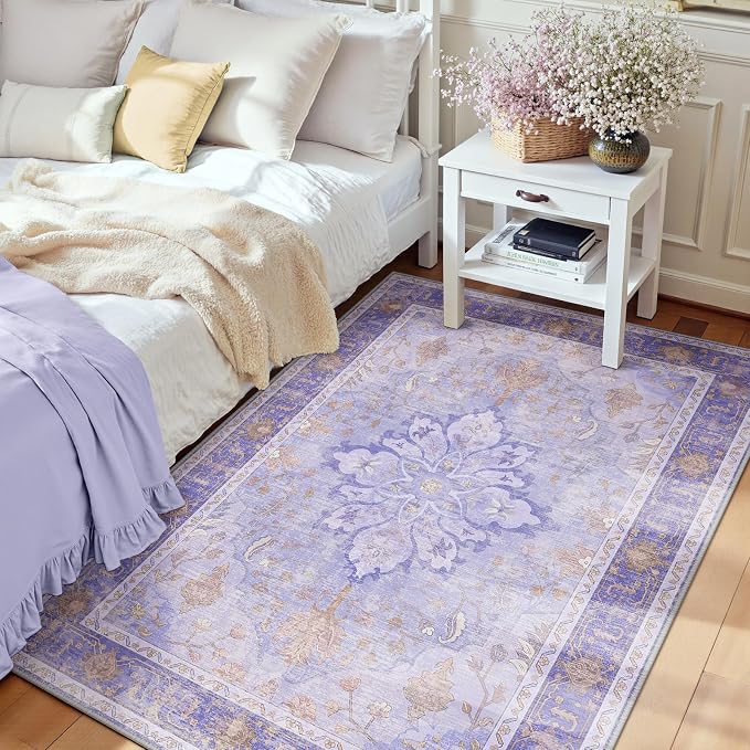 RELEANY Area Rugs 3'x5' Washable Non-Slip, Floral Vintage Distress Medallion by RELEANY