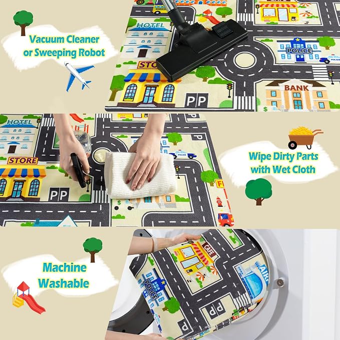 Car Rug Play Mat for Kids Toy Cars, City Road Traffic Playmat for Kid Bedroom - Image 8
