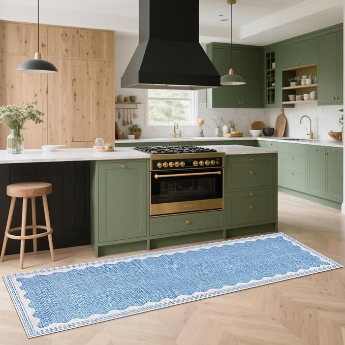 GarveeHome 2x6 Runner Rug for Hallway Washable Kitchen Rugs Non Slip Solid Blue - Image 3