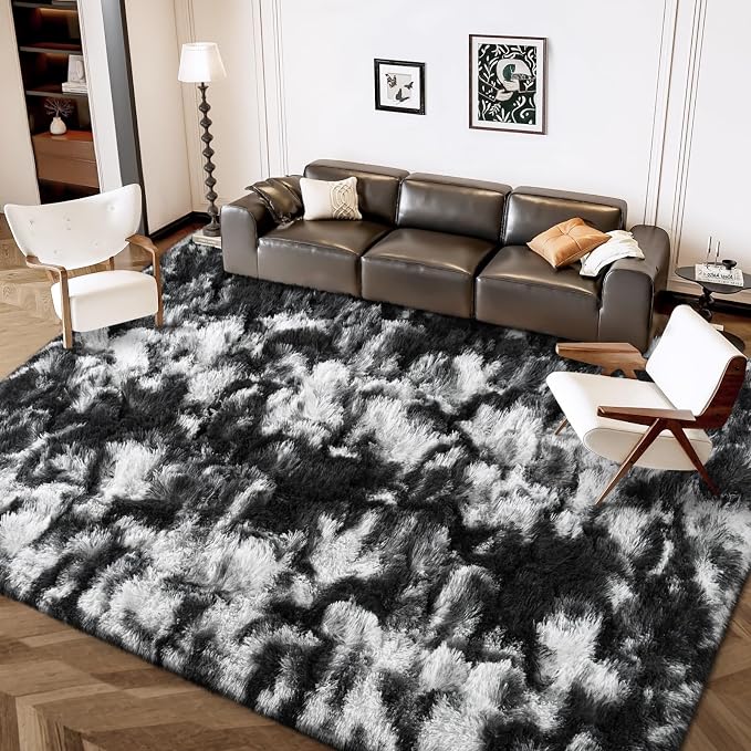 FlyDOIT Large Area Rugs for Living Room, 5x8 Feet Tie-Dyed Black and White - Image 2